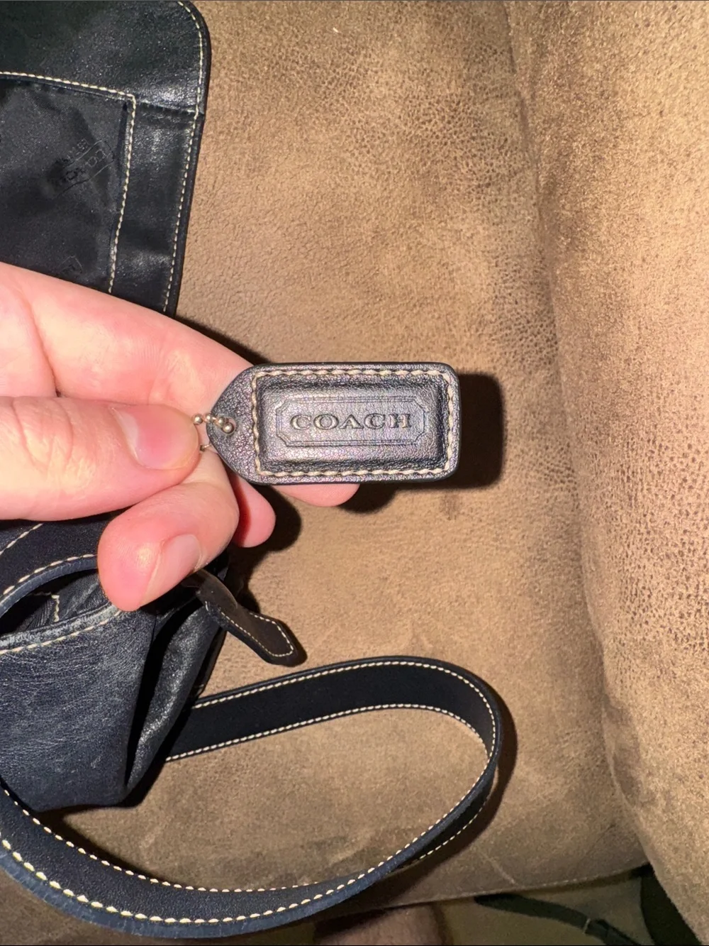 Coach Black Leather Crossbody with White Contrast Stitching